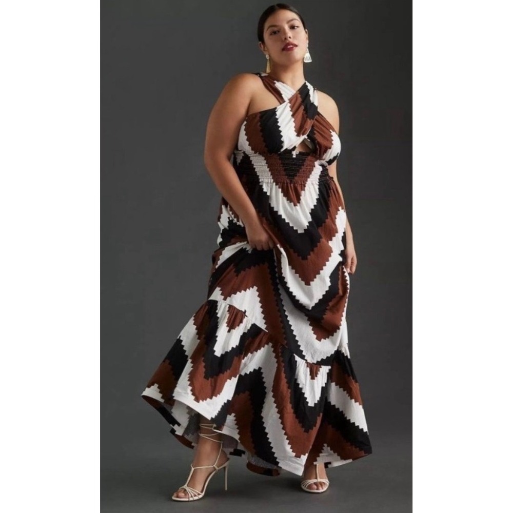 Plenty by Tracy Reese Anthropologie Chevron Stripe Halter Maxi Dress 2X Plus NEW